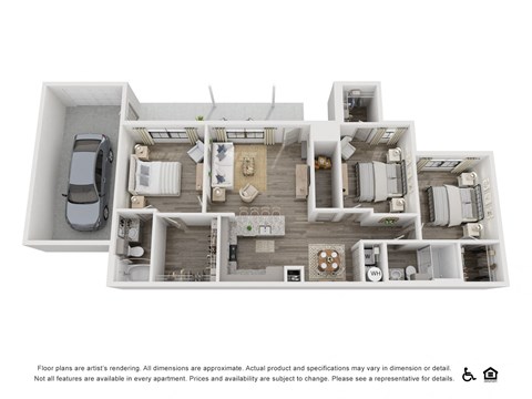 Floor plan for 3 beds, 2 baths, 1300 sqft
